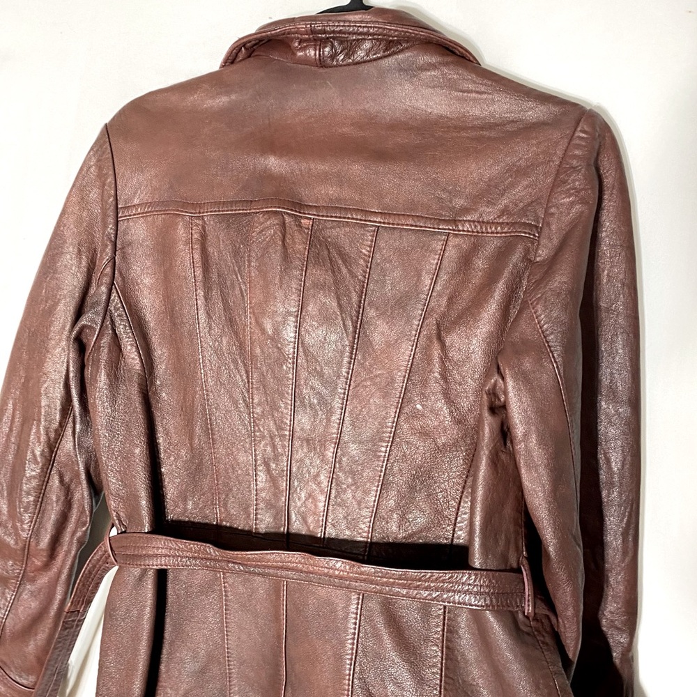 Vintage Marquis Of London Reddish Brown Belted Leather Jacket XS - Picture 9 of 16